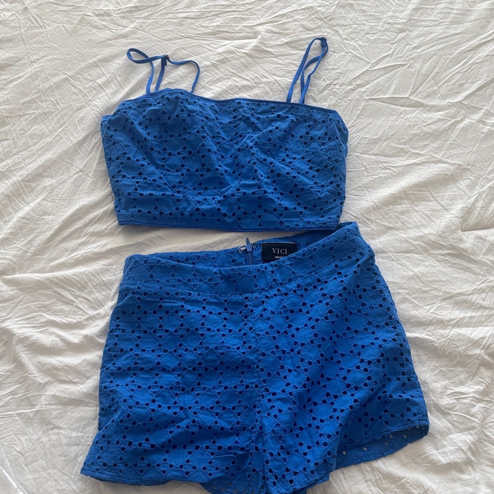 Vici Royal Blue Eyelet Two-Piece Set